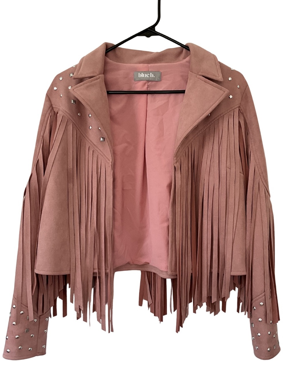 Buckle Pink Suede Fringe Jacket with Stud Accents